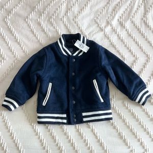 GAP Varsity Jacket Gal Fleece Fall Winter Jacket Navy Blue Wool Sz 18-24mo NWT